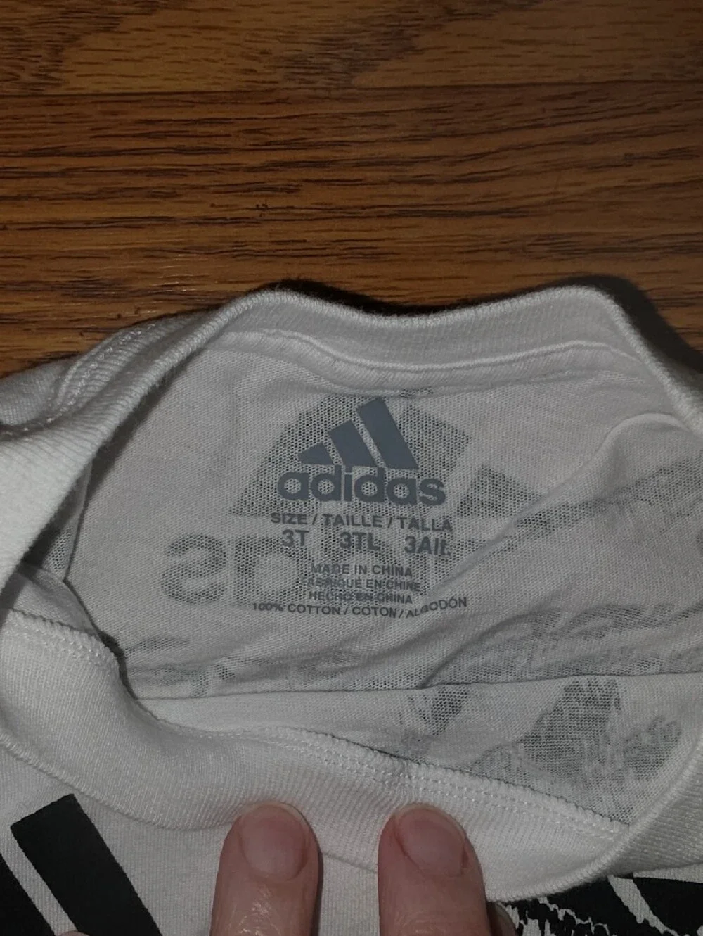 adidas White Tee with Black Allover Logo Print